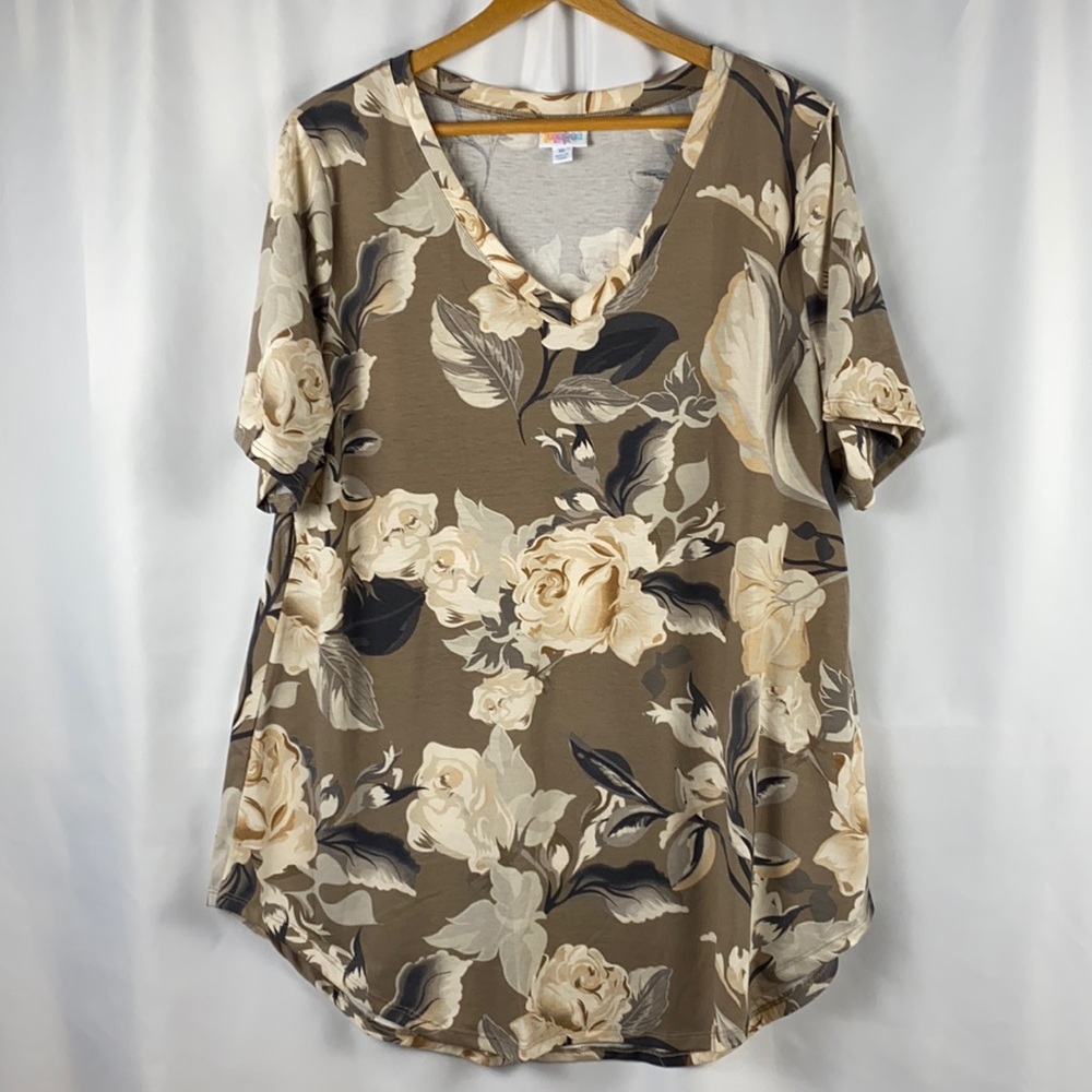 LuLaRoe Iris Top Gray Floral NEW XL